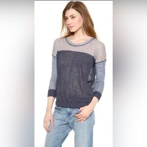 MADEWELL Outfield Colorblock Small Linen Blend Tan Pullover Sweater